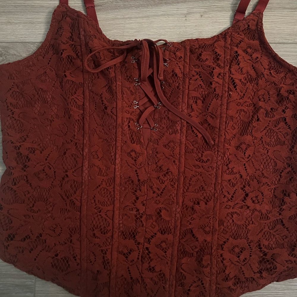 Torrid fire brick Lace Corset Crop Top - Picture 2 of 9